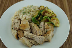 Chili-Garlic Pork & Brussels Sprouts with a Side of Rice