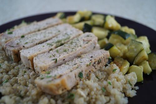 Pan-Fried Pork Chop with Sauteed Zucchini & Quinoa