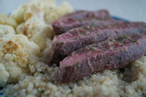 Garlic-Rosemary Steak with Quinoa & Cauliflower