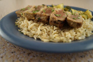 Sesame-Ginger Ahi Tuna with Zucchini & Rice