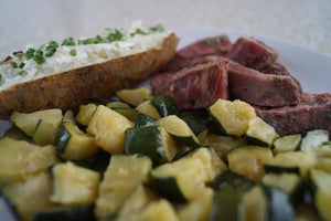 The Classic: Pan-Seared Steak, Baked Potato & Sauteed Zucchini