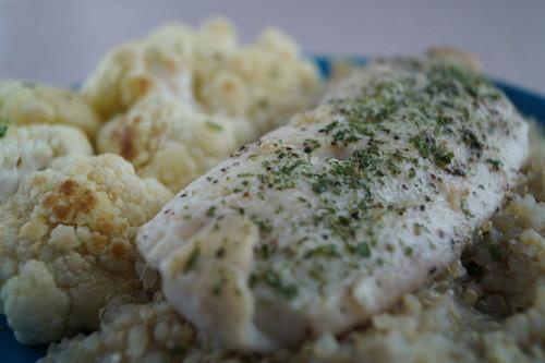 Pan-Cooked Whitefish with Lemon-Pepper Cauliflower & Quinoa