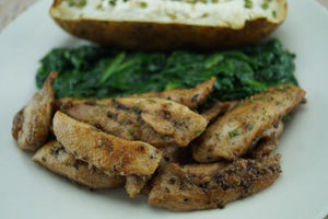 The Patriot: Pork Chop, Sauteed Spinach & Baked Tater