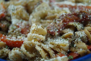 Semi-Sophisticated Pasta with Onions, Peppers & Canned Salmon Skillit Cooking