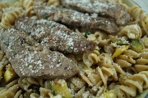 Pan-Seared Steak with Squash and Zucchini Pasta