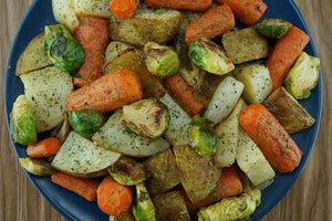 Easy One-Tray Roast with Sprouts, Carrots, Onions & Taters