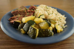 Garlic-Rosemary Steak & Zucchini with Rice